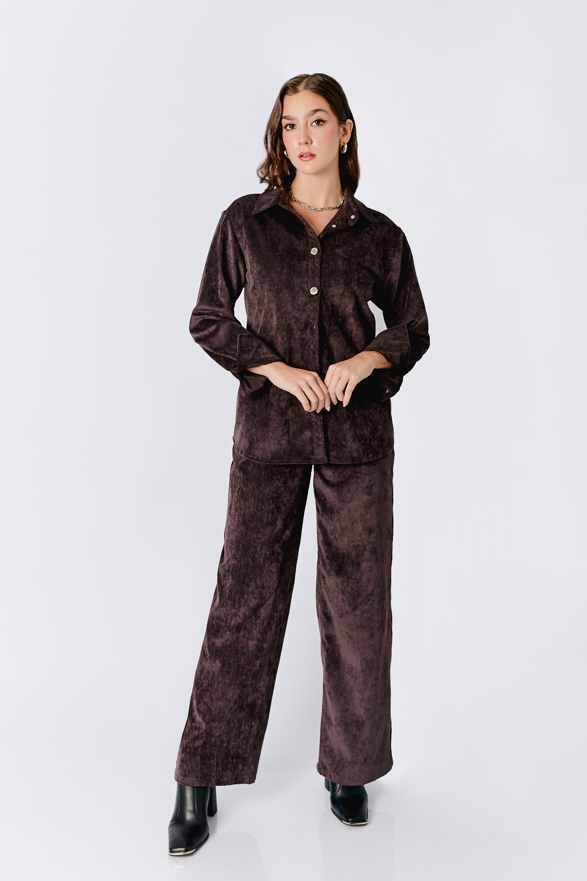 PANTALON A LA CINTURA RECTO MARRÓN - THAIS