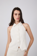 CHALECO CON CUELLO CAMISERO PERLA - HANNAH