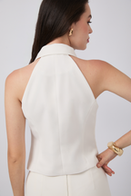 CHALECO CON CUELLO CAMISERO PERLA - HANNAH