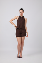 CHALECO CON CUELLO CAMISERO MARRON - HANNAH