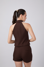 CHALECO CON CUELLO CAMISERO MARRON - HANNAH