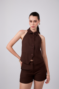 CHALECO CON CUELLO CAMISERO MARRON - HANNAH