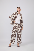 PANTALÓN PALAZZO A LA CINTURA COW PRINT MARRÓN - SAVANNAH