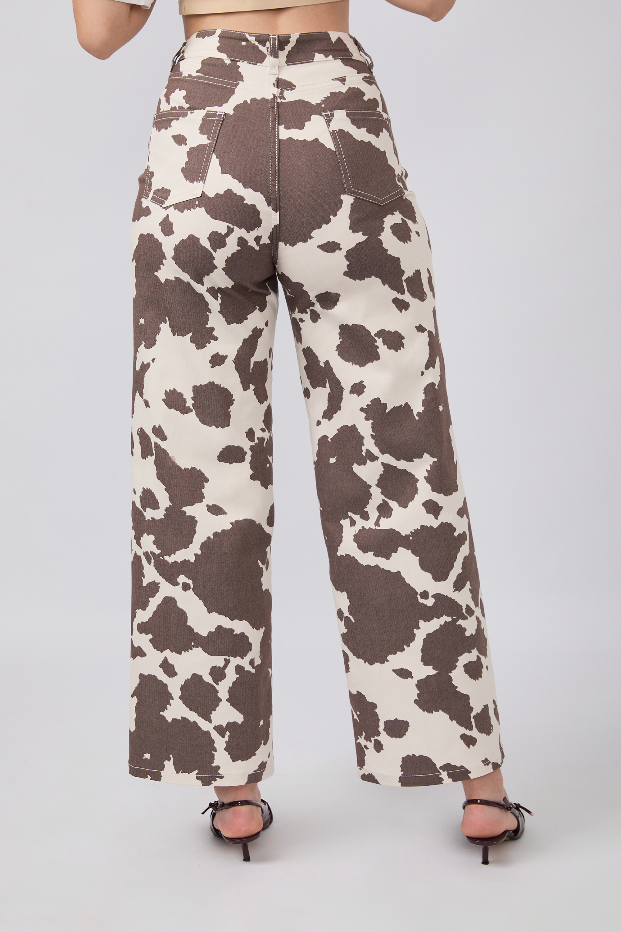 PANTALÓN PALAZZO A LA CINTURA COW PRINT MARRÓN - SAVANNAH