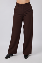 PANTALON SEMI PALAZZO CON BOLSILLOS LATERALES MARRON - DHALIA
