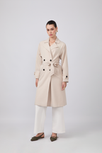 Gabardina larga con abertura y bolsillos funcionales Beige - Becca