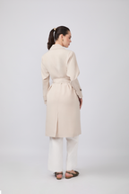 Gabardina larga con abertura y bolsillos funcionales Beige - Becca