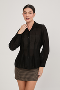 BLUSA CAMISERA MANGA CON PINZAS NEGRO - ARABELLA [PRE-VENTA]
