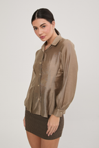 BLUSA CAMISERA MANGA CON PINZAS TOPO - ARABELLA [PRE-VENTA]