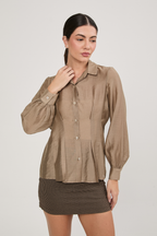 BLUSA CAMISERA MANGA CON PINZAS TOPO - ARABELLA [PRE-VENTA]
