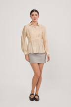 BLUSA CAMISERA MANGA CON PINZAS VAINILLA - ARABELLA [PRE-VENTA]