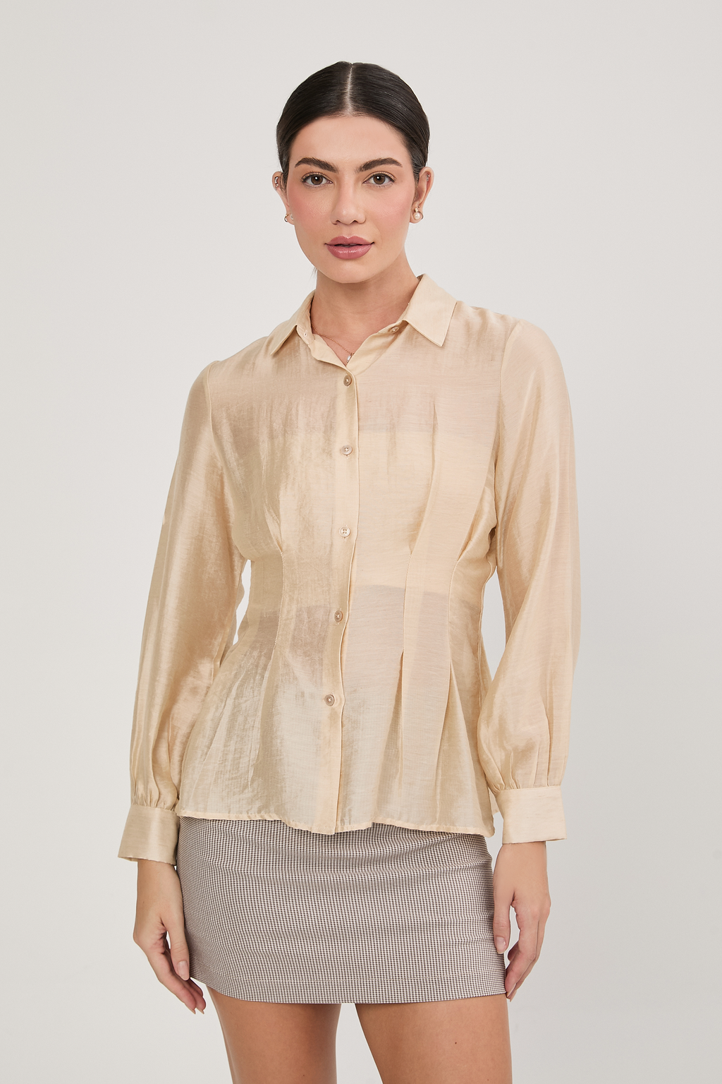 BLUSA CAMISERA MANGA CON PINZAS VAINILLA - ARABELLA [PRE-VENTA]