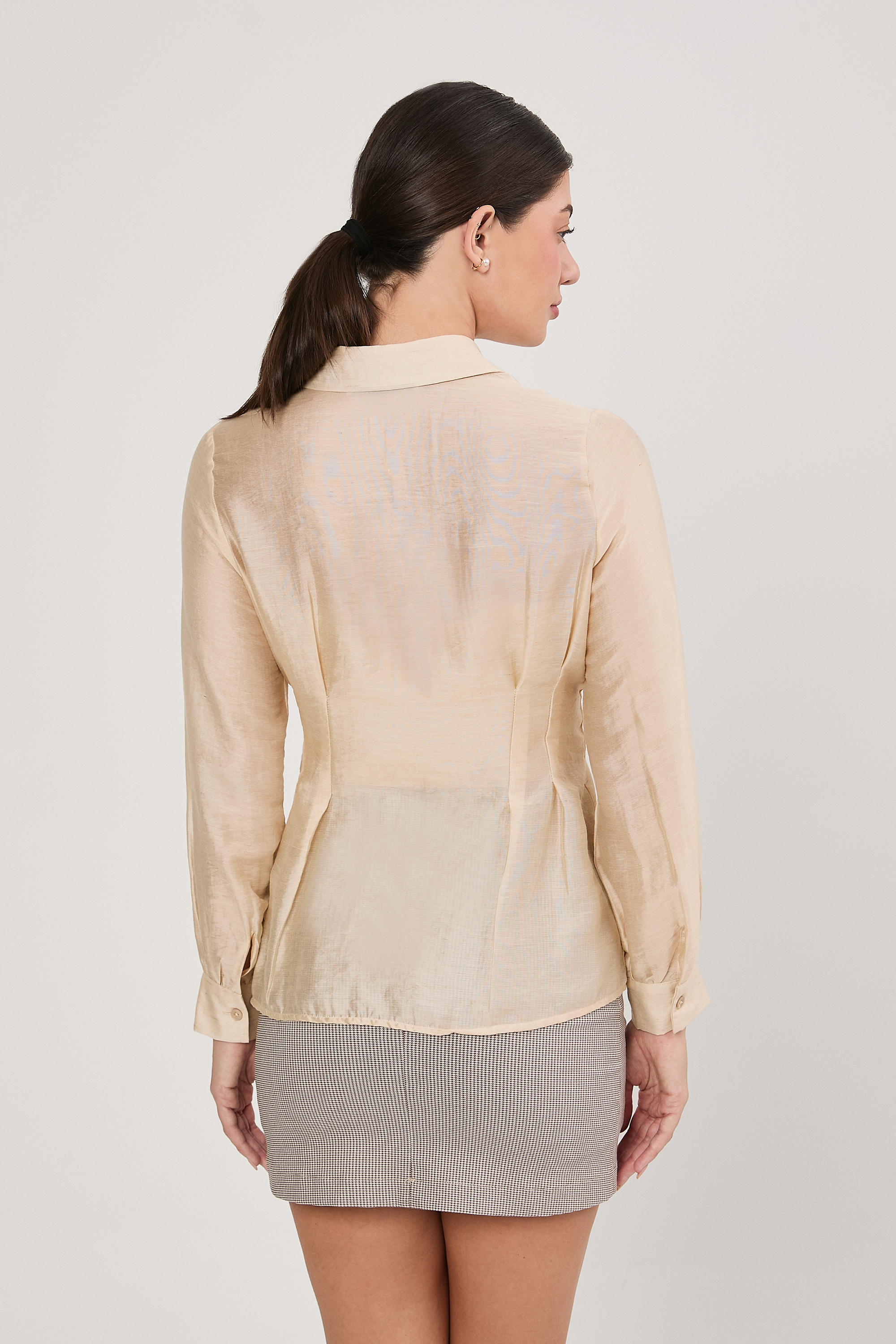 BLUSA CAMISERA MANGA CON PINZAS VAINILLA - ARABELLA [PRE-VENTA]