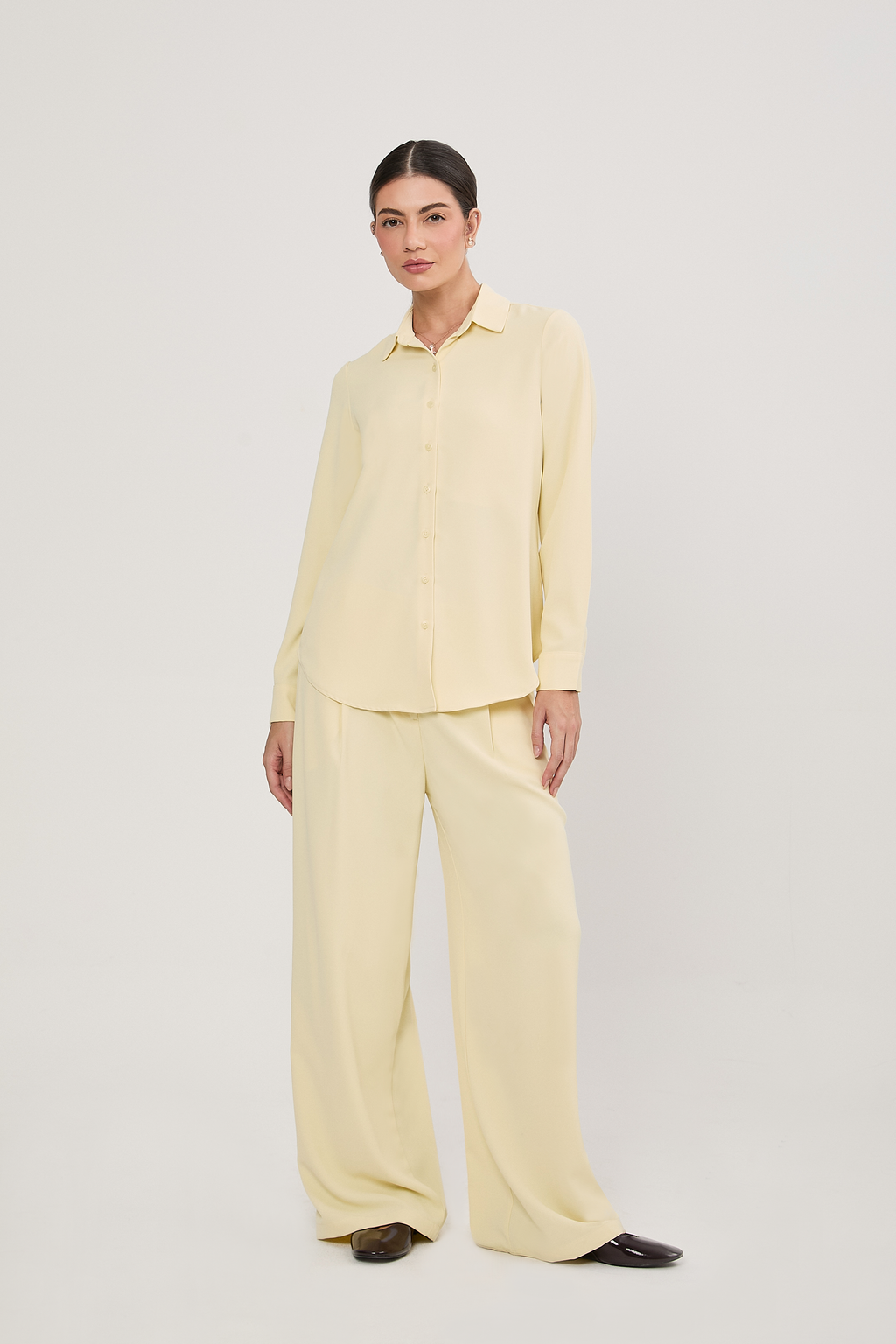 BLUSA MANGA LARGA CUELLO CAMISERO AMARILLO - PARIS