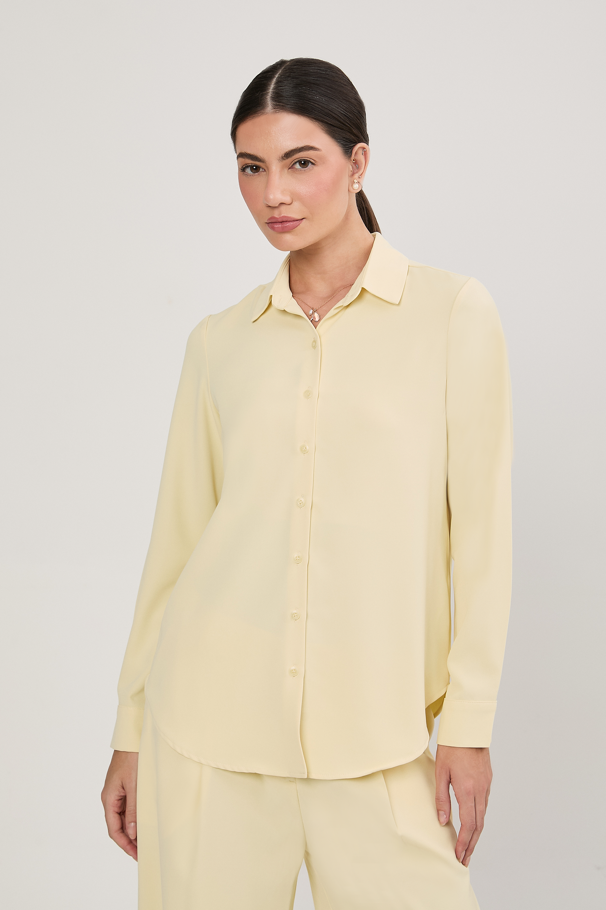 BLUSA MANGA LARGA CUELLO CAMISERO AMARILLO - PARIS