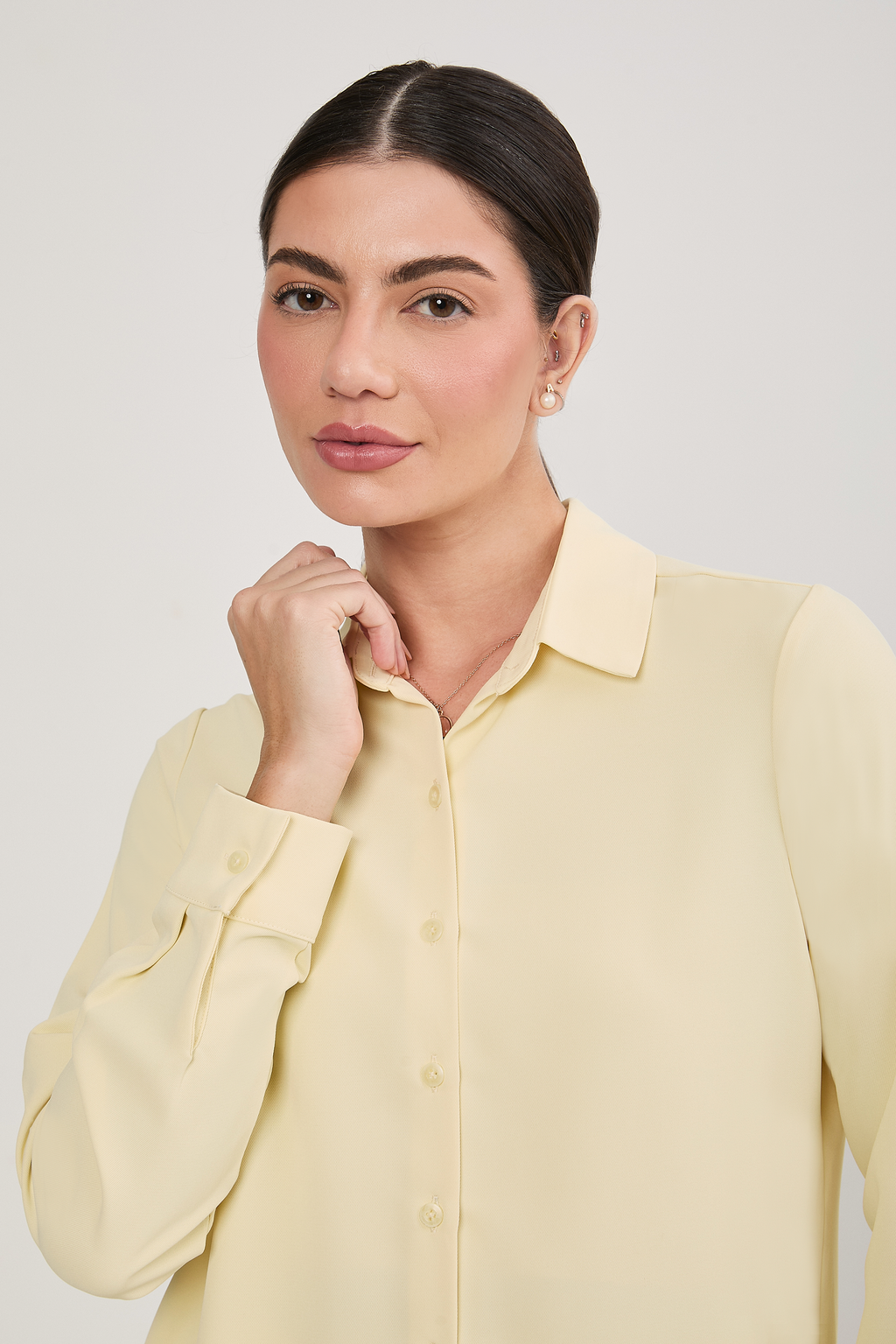 BLUSA MANGA LARGA CUELLO CAMISERO AMARILLO - PARIS
