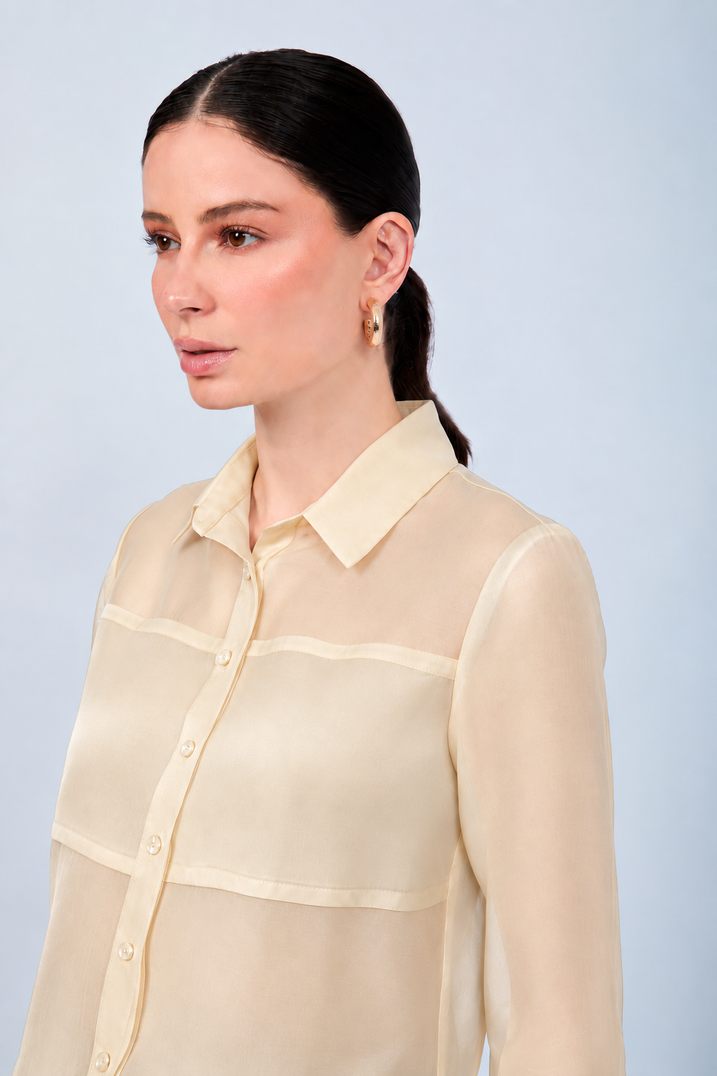 BLUSA SEMITRANSPARENTE MANGA LARGA ELEGANTE BEIGE - BAMBOO