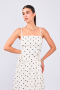 VESTIDO MIDI DE TIRANTES DE LINO CON LUNARES BLANCO - PETRA