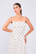 VESTIDO MIDI DE TIRANTES DE LINO CON LUNARES BLANCO - PETRA