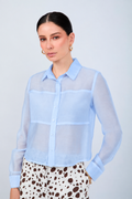 BLUSA SEMITRANSPARENTE MANGA LARGA ELEGANTE CELESTE - BAMBOO