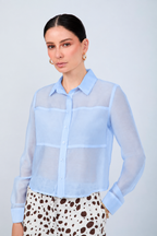 BLUSA SEMITRANSPARENTE MANGA LARGA ELEGANTE CELESTE - BAMBOO