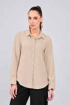 BLUSA MANGA LARGA CUELLO CAMISERO CAMEL - PARIS