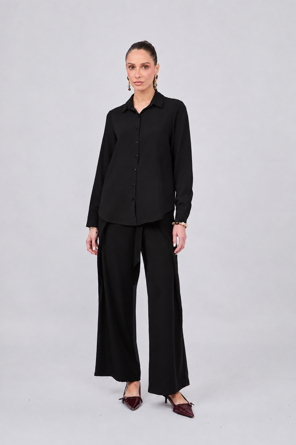 BLUSA MANGA LARGA CUELLO CAMISERO NEGRO - PARIS [PRE-VENTA]