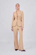 Sienna blazer with lapel and waist tie, beige.