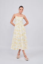 VESTIDO CON CORREA Y TIRAS REMOVIBLES CON BOLSILLOS LABRADO AMARILLO - CAISSA