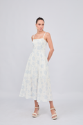 VESTIDO CON CORREA Y TIRAS REMOVIBLES CON BOLSILLOS LABRADO CELESTE - CAISSA