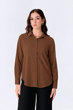 BLUSA MANGA LARGA CON BOTONES MARRÓN - LORENA