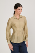 BLUSA CAMISERA MANGA CON PINZAS OLIVO - ARABELLA [PRE-VENTA]