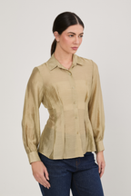 BLUSA CAMISERA MANGA CON PINZAS OLIVO - ARABELLA [PRE-VENTA]