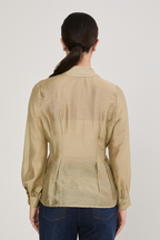 BLUSA CAMISERA MANGA CON PINZAS OLIVO - ARABELLA [PRE-VENTA]
