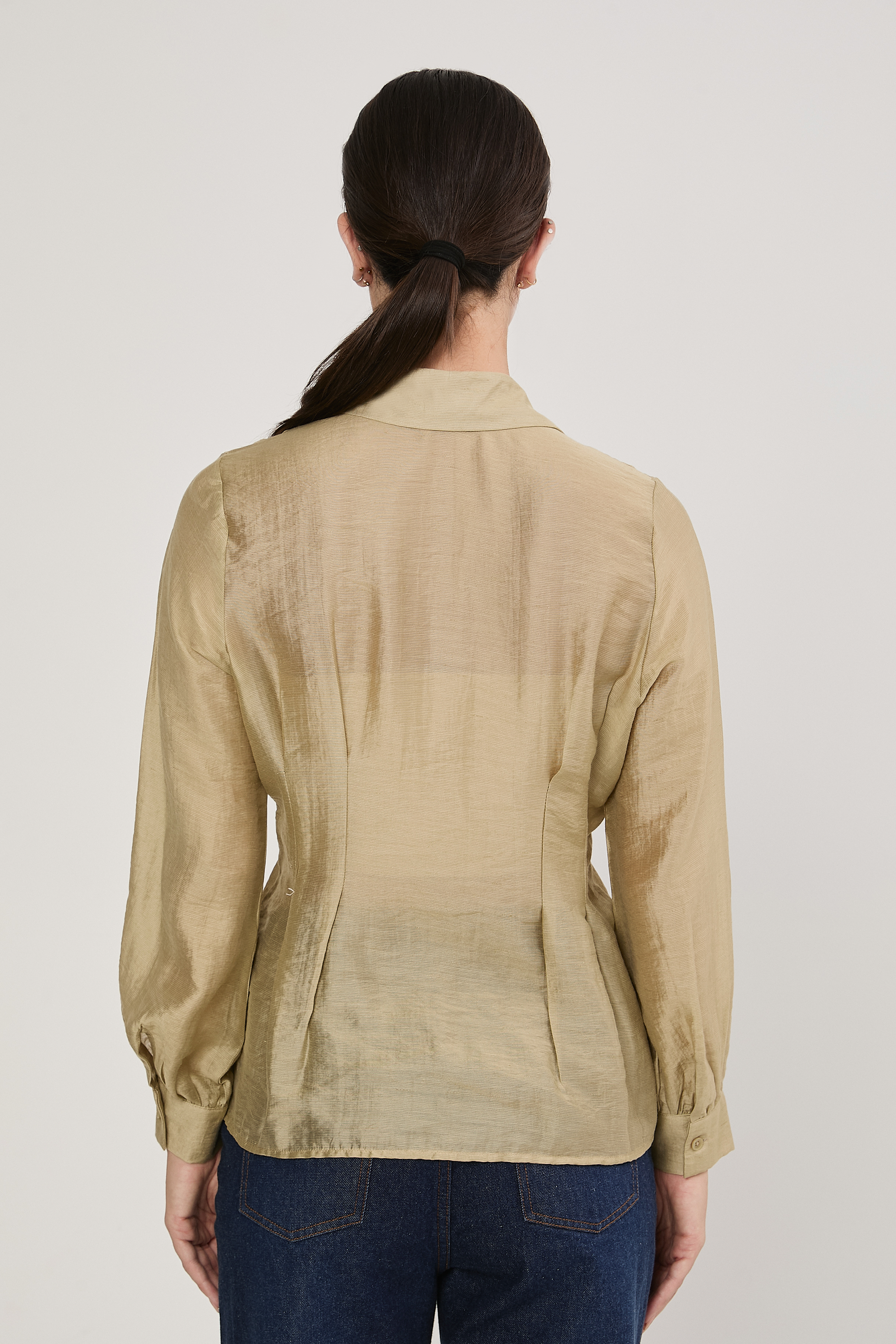 BLUSA CAMISERA MANGA CON PINZAS OLIVO - ARABELLA [PRE-VENTA]