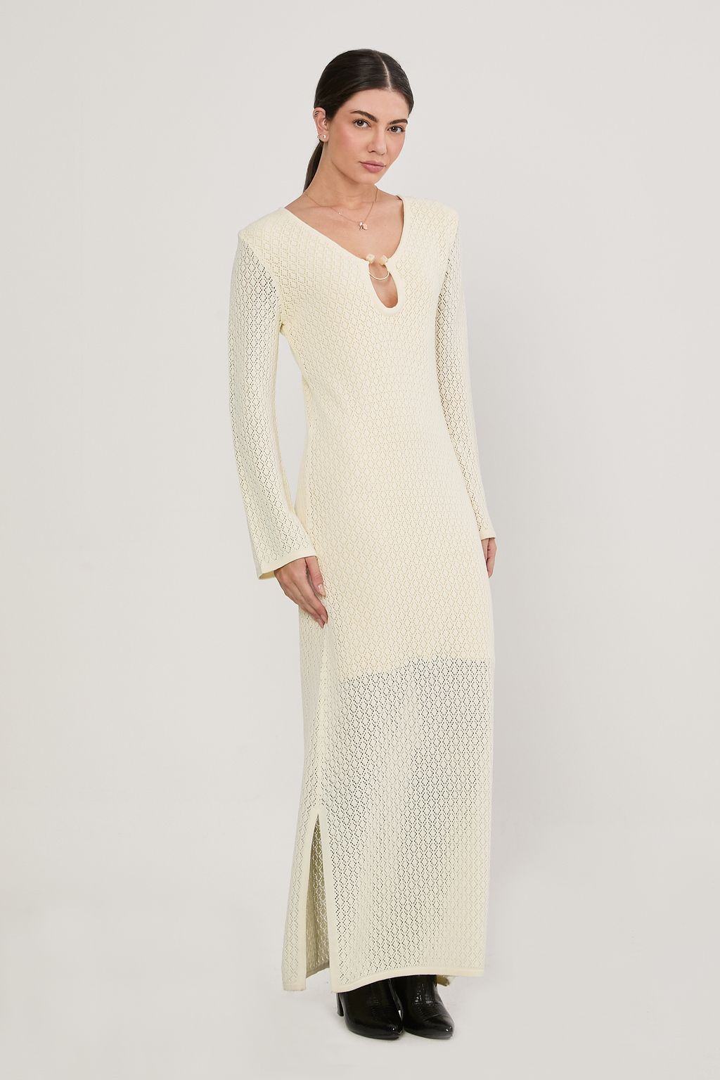 VESTIDO TEJIDO CON ESCOTE AMARILLO - BALI