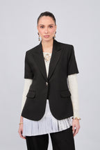 BLAZER MANGA CORTA CON CUELLO CLASICO NEGRO - ALFIL