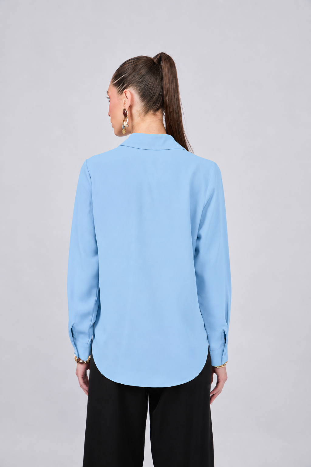 BLUSA MANGA LARGA CUELLO CAMISERO CELESTE - PARIS  [PRE-VENTA]