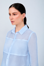 BLUSA SEMITRANSPARENTE MANGA LARGA ELEGANTE CELESTE - BAMBOO