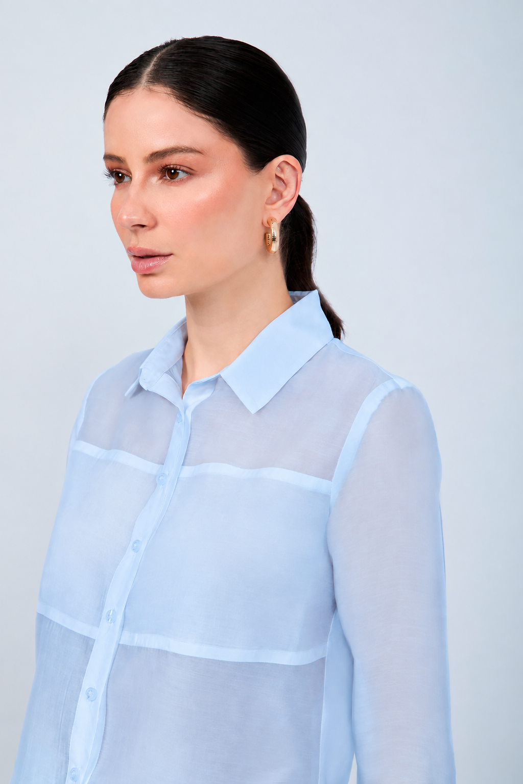 BLUSA SEMITRANSPARENTE MANGA LARGA ELEGANTE CELESTE - BAMBOO