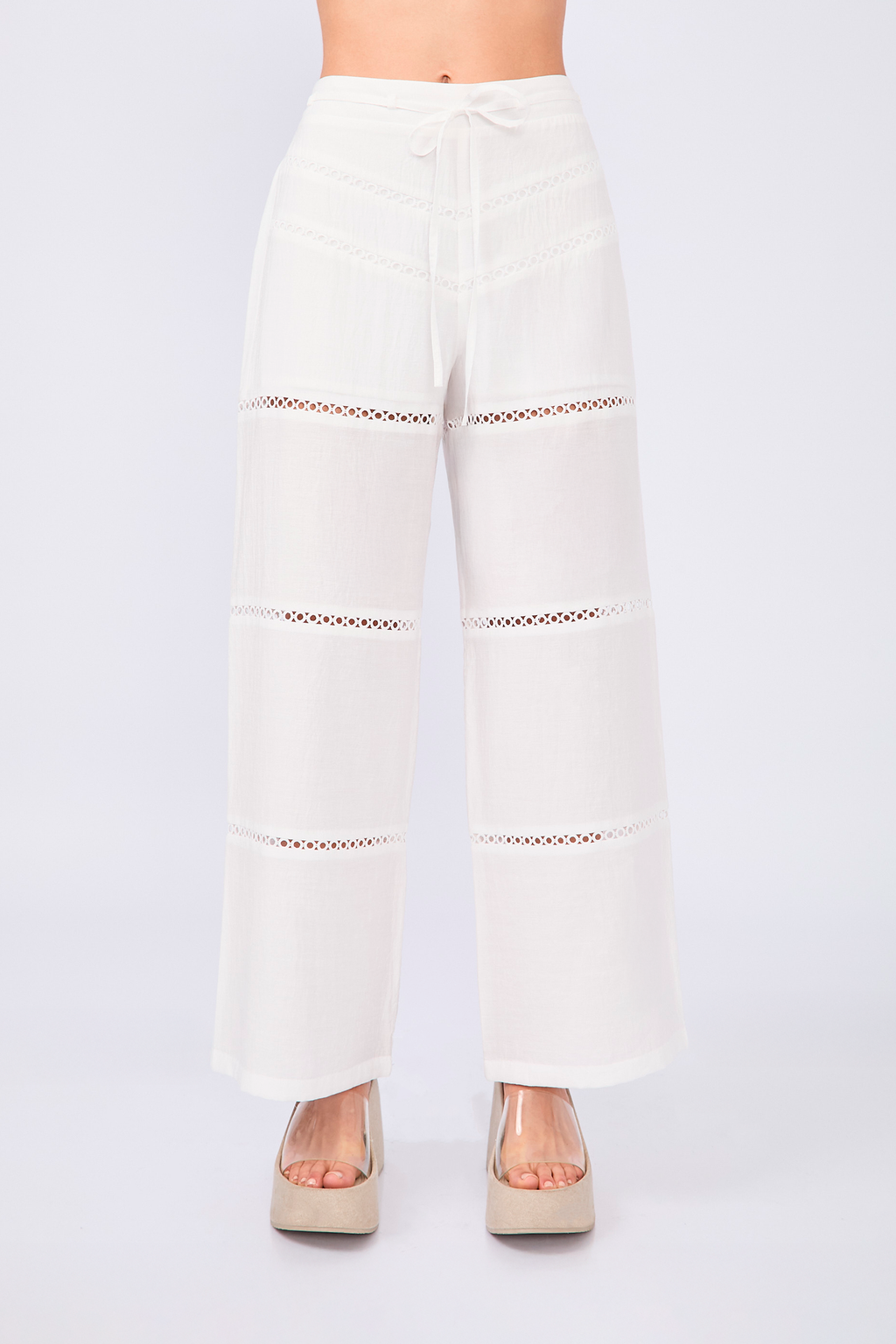 PANTALÓN PALAZZO CON DETALLES BORDADOS PERLA - LINA