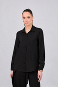 BLUSA MANGA LARGA CUELLO CAMISERO NEGRO - PARIS [PRE-VENTA]