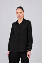 BLUSA MANGA LARGA CUELLO CAMISERO NEGRO - PARIS [PRE-VENTA]