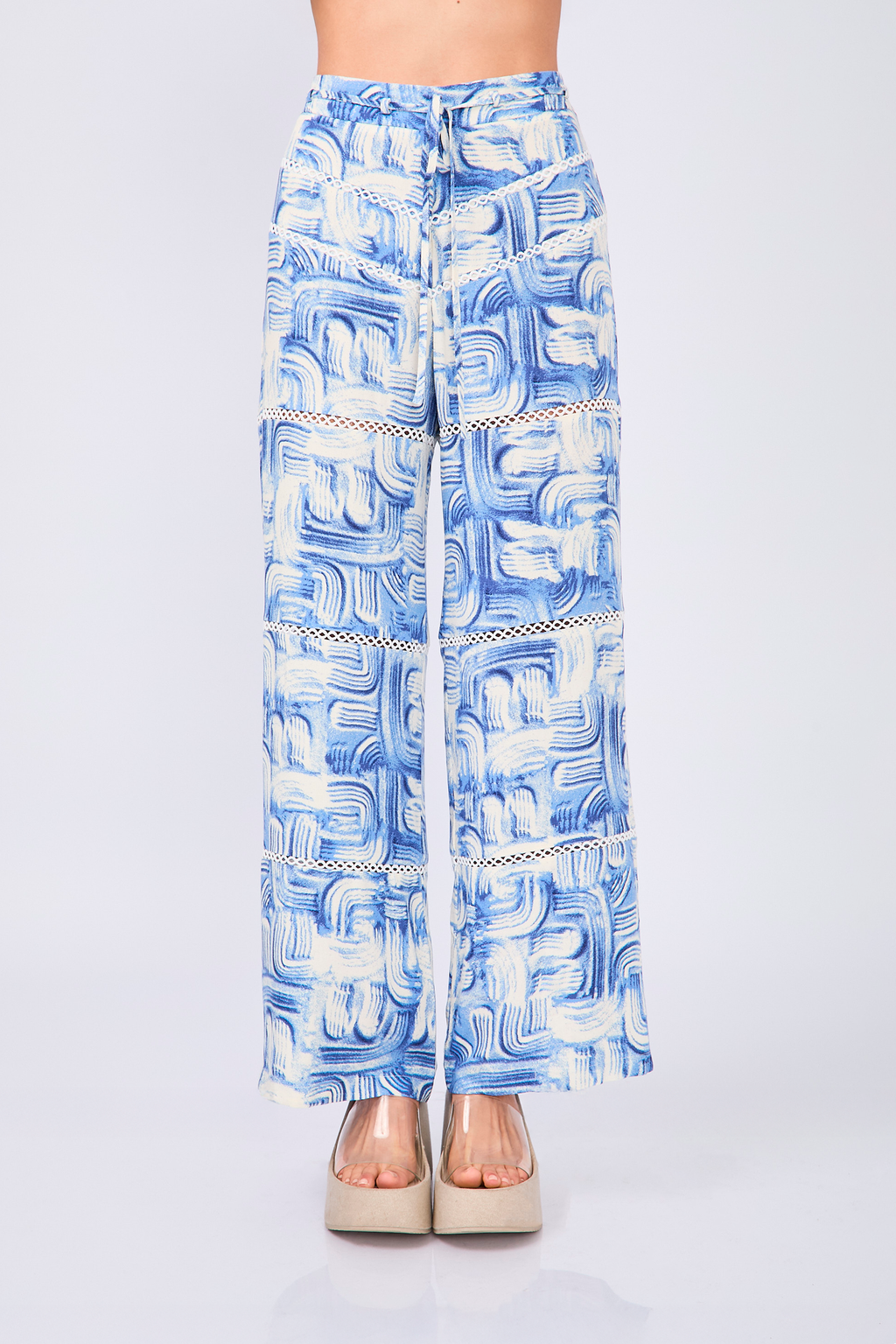 PANTALON PALAZZO CON DETALLES BORDADOS PRINT AZUL - LINA