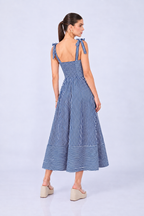 VESTIDO MIDI DE TIRAS DE POPELINA RAYAS MARINO– CORI
