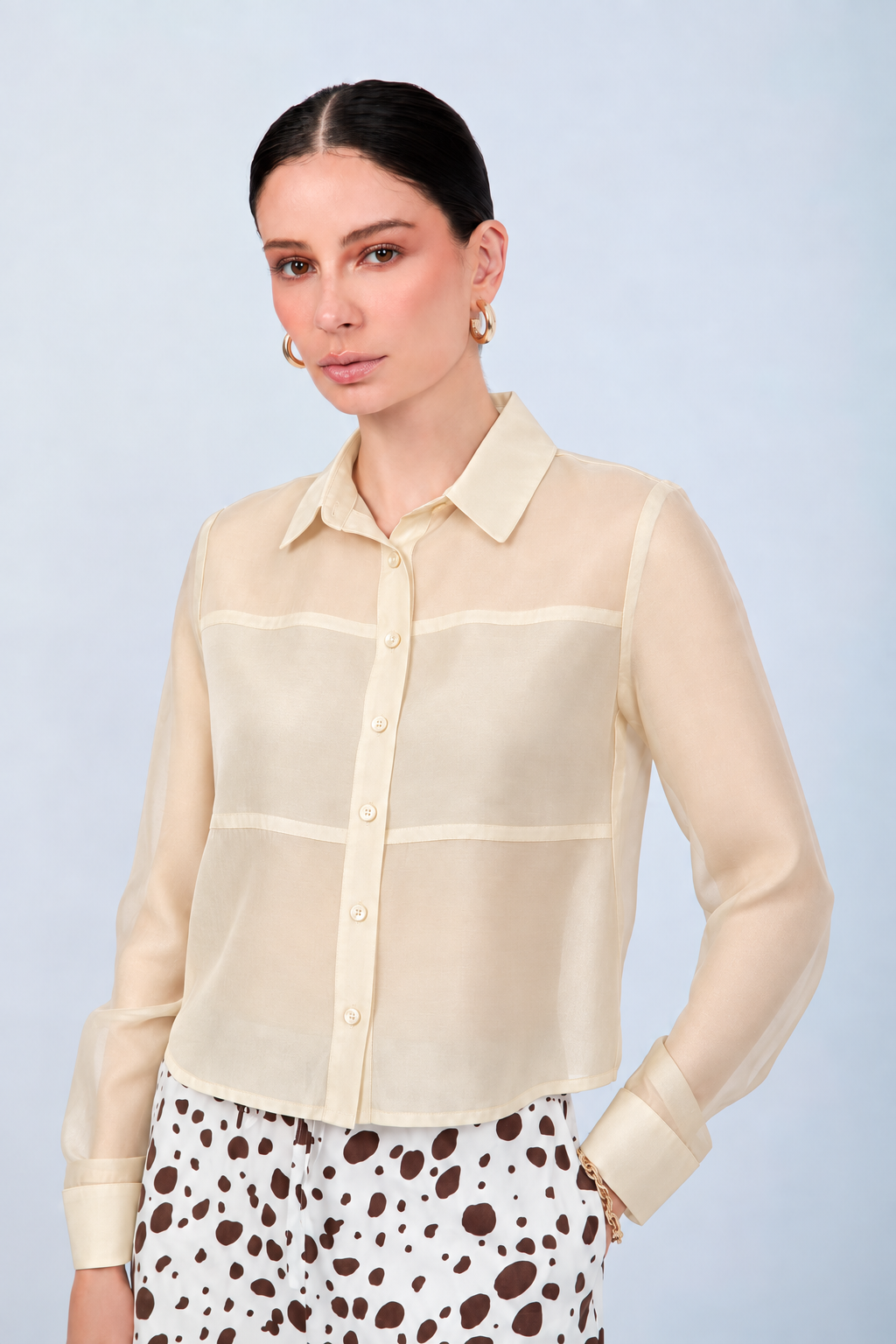 BLUSA SEMITRANSPARENTE MANGA LARGA ELEGANTE BEIGE - BAMBOO