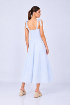 VESTIDO MIDI DE TIRAS DE POPELINA RAYAS CELESTE– CORI