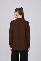 BLUSA MANGA LARGA CUELLO CAMISERO MARRÓN - PARIS [PRE-VENTA]