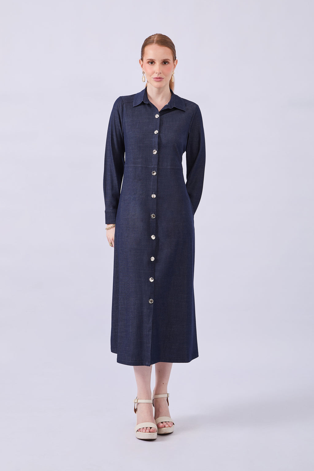 VESTIDO MANGA LARGA CON LAZO INDIGO - AMBER