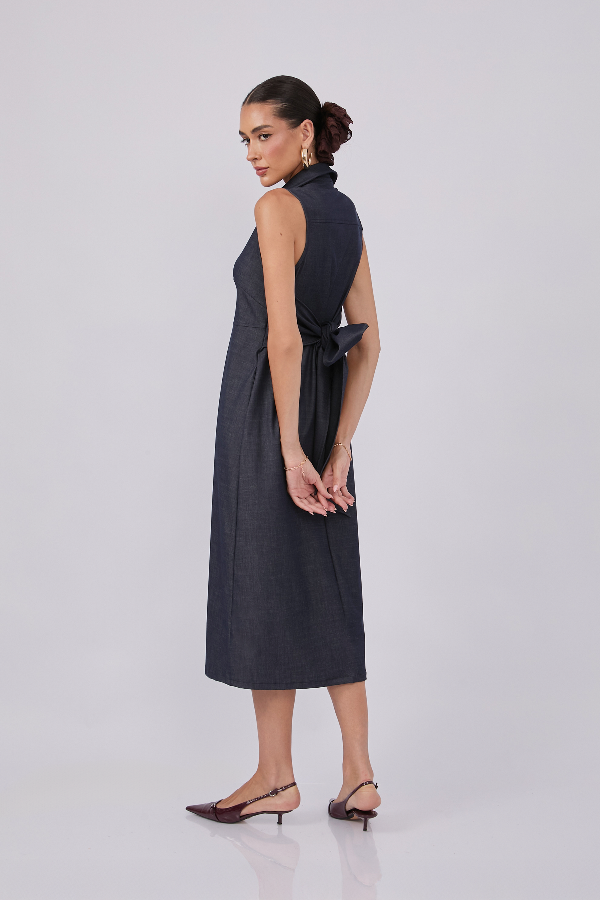 VESTIDO CAMISERO CON LAZO MULTIFUNCIONAL - BLEUE